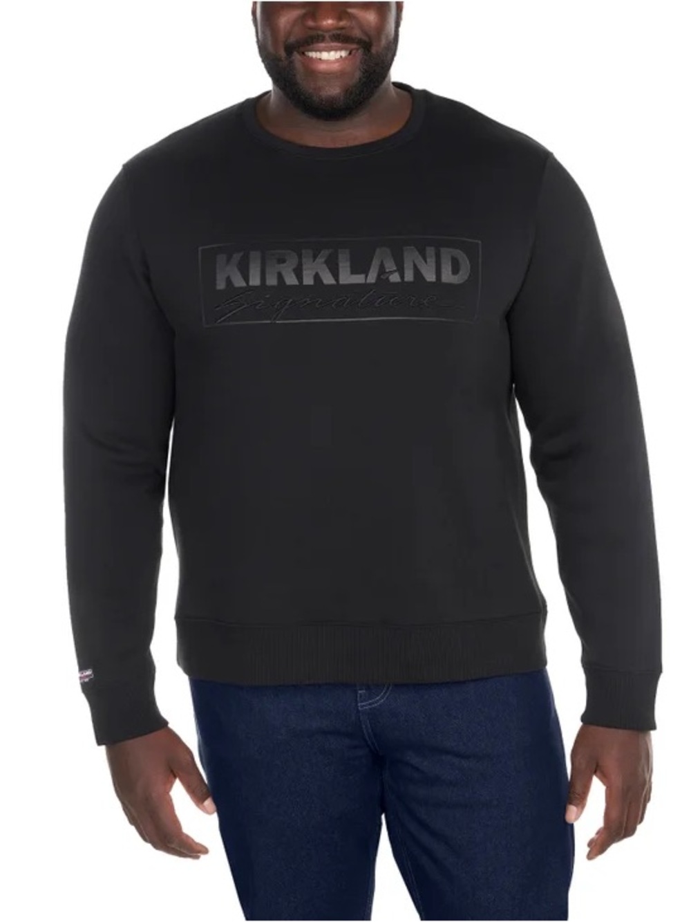 Kirkland Signature Black Crewneck Sweatshirt with Tone-on-Tone Logo
